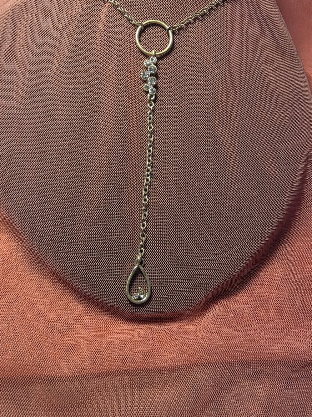 C 1946 Gold Tome Y Necklace with Crystal Accents